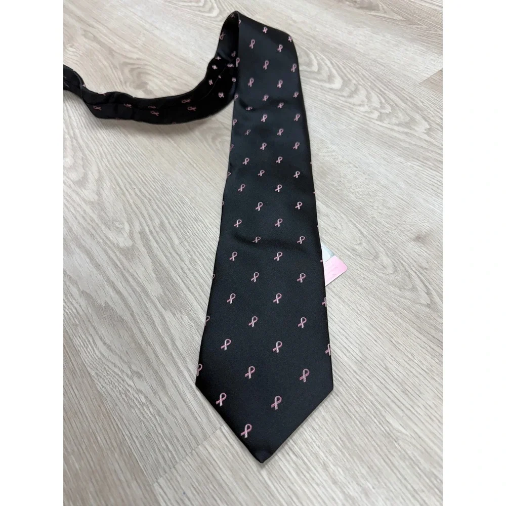 NWT Diane Katzman Real Men Wear Pink Breast Cancer Awareness Silk Tie Black Pink